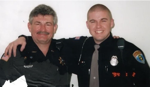 Early law enforcement portrait of Nick Edwards with a colleague